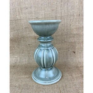 Creative Co-op Terracotta Pillar Candle Holder Gray Green Crackle Glaze
